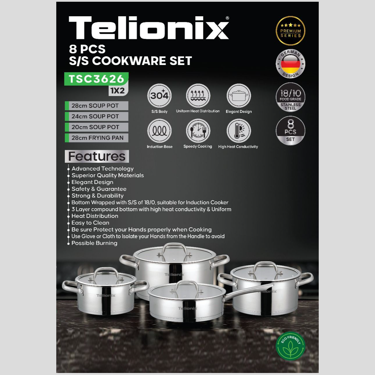 سرویس قابلمه 8 تکه استیل تلیونیکس مدل TSC3626
