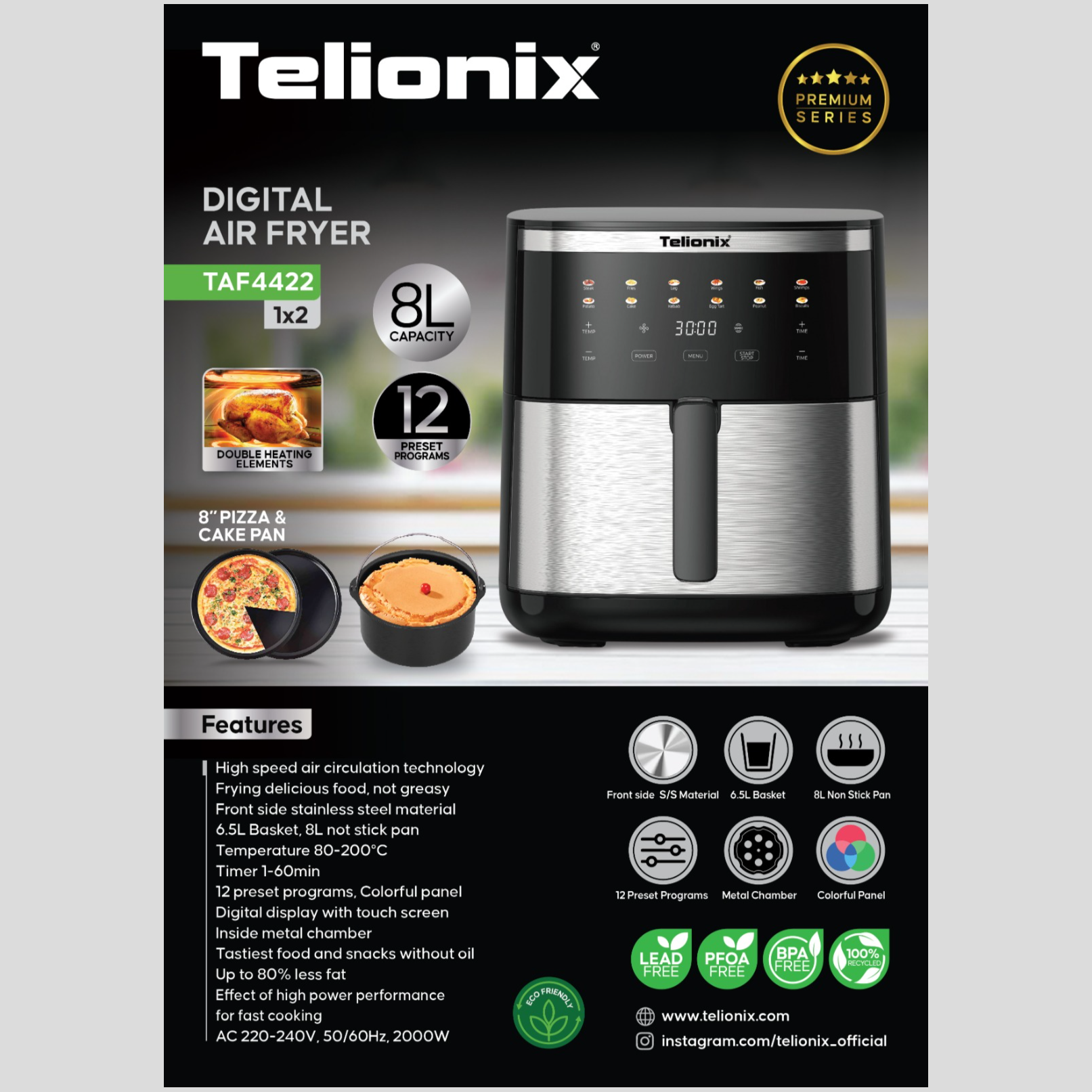 سرخ کن 8 لیتری دیجیتال تلیونیکس مدل TAF4422