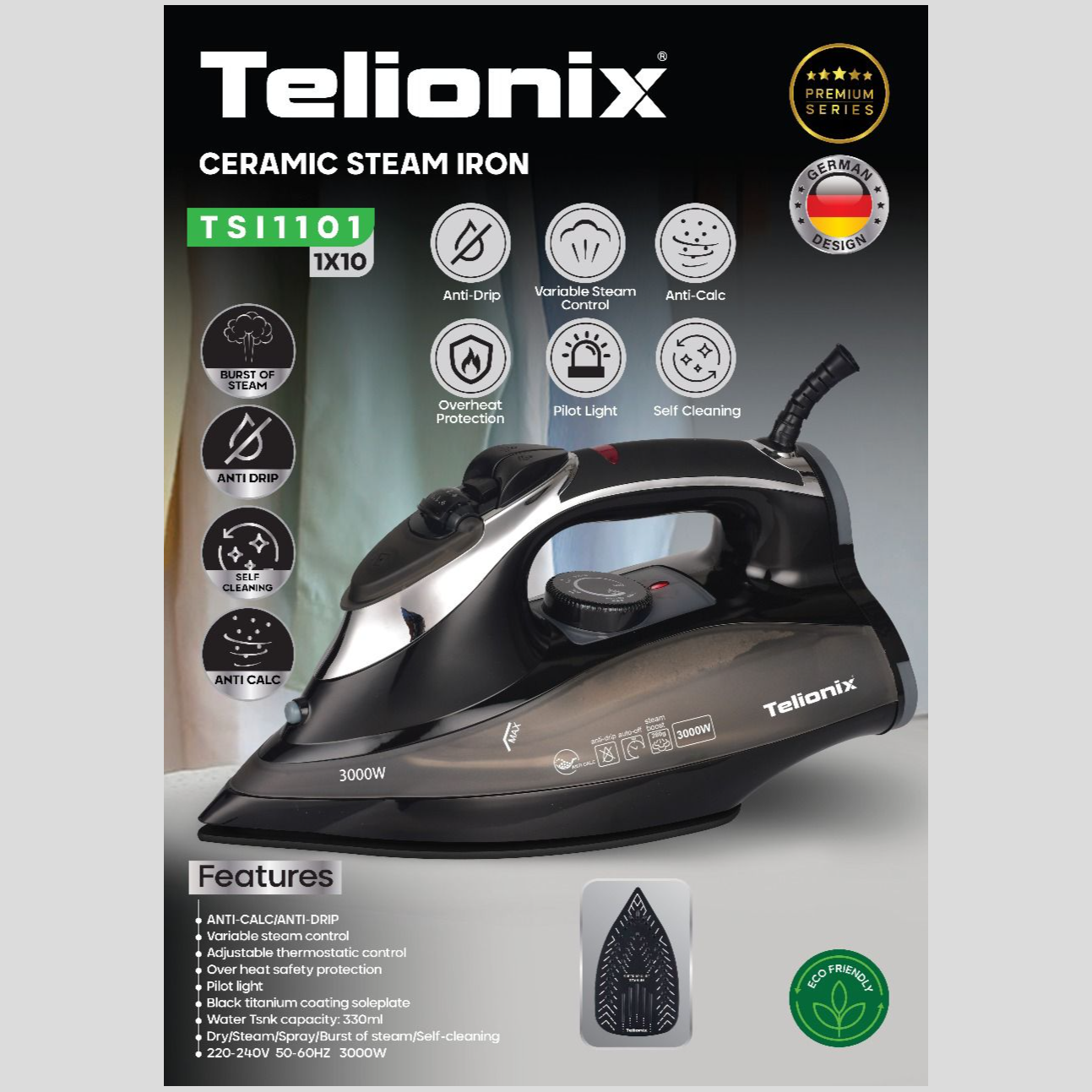 اتو بخار سرامیکی تلیونیکس مدل TSI1101