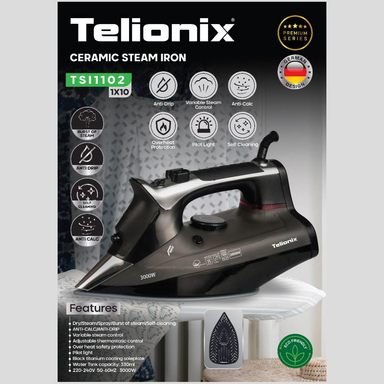 اتو بخار سرامیکی تلیونیکس مدل TSI1102