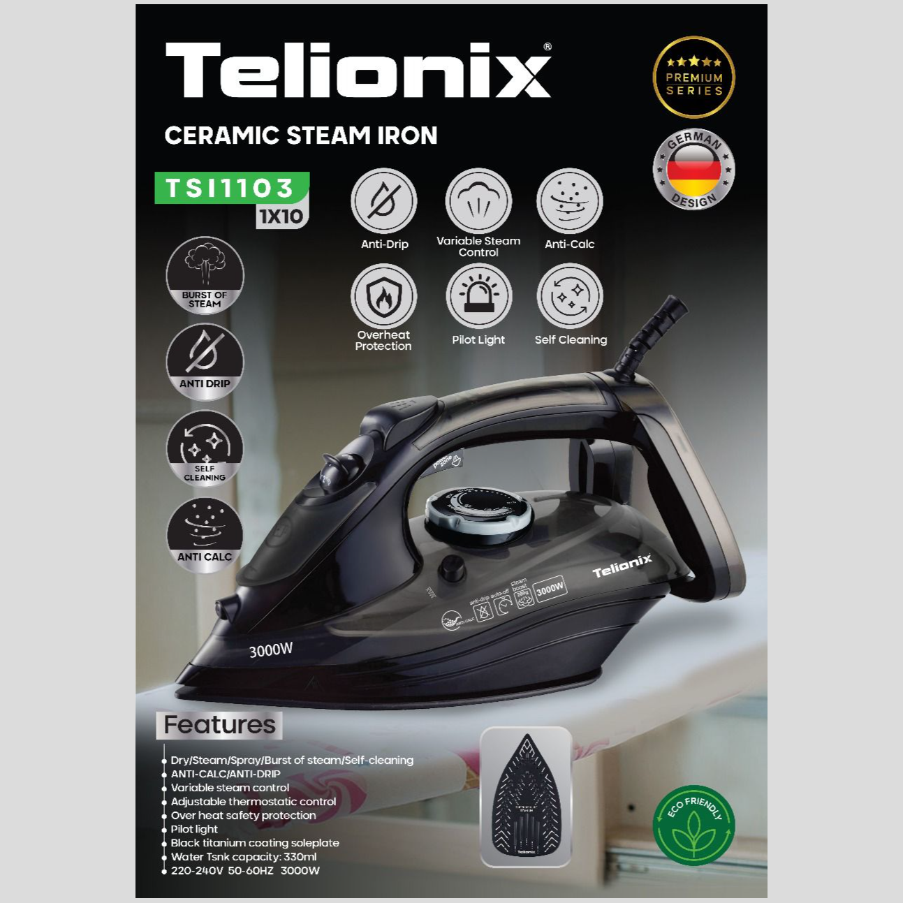 اتو بخار سرامیکی تلیونیکس مدل TSI1103