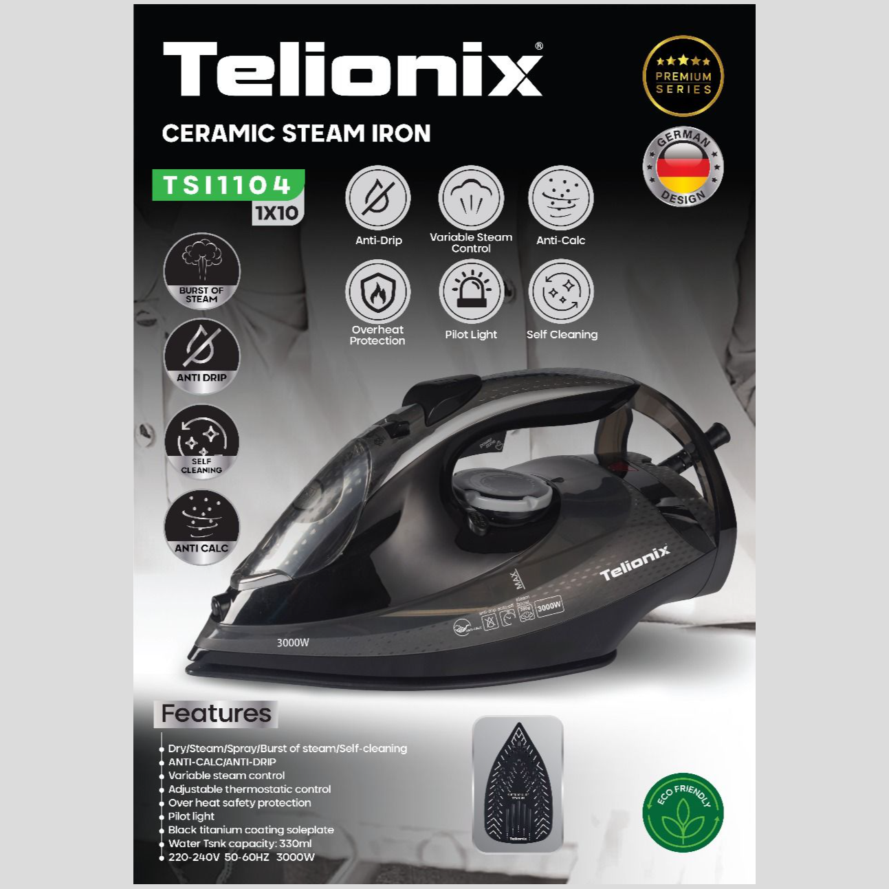 اتو بخار سرامیکی تلیونیکس مدل TSI1104