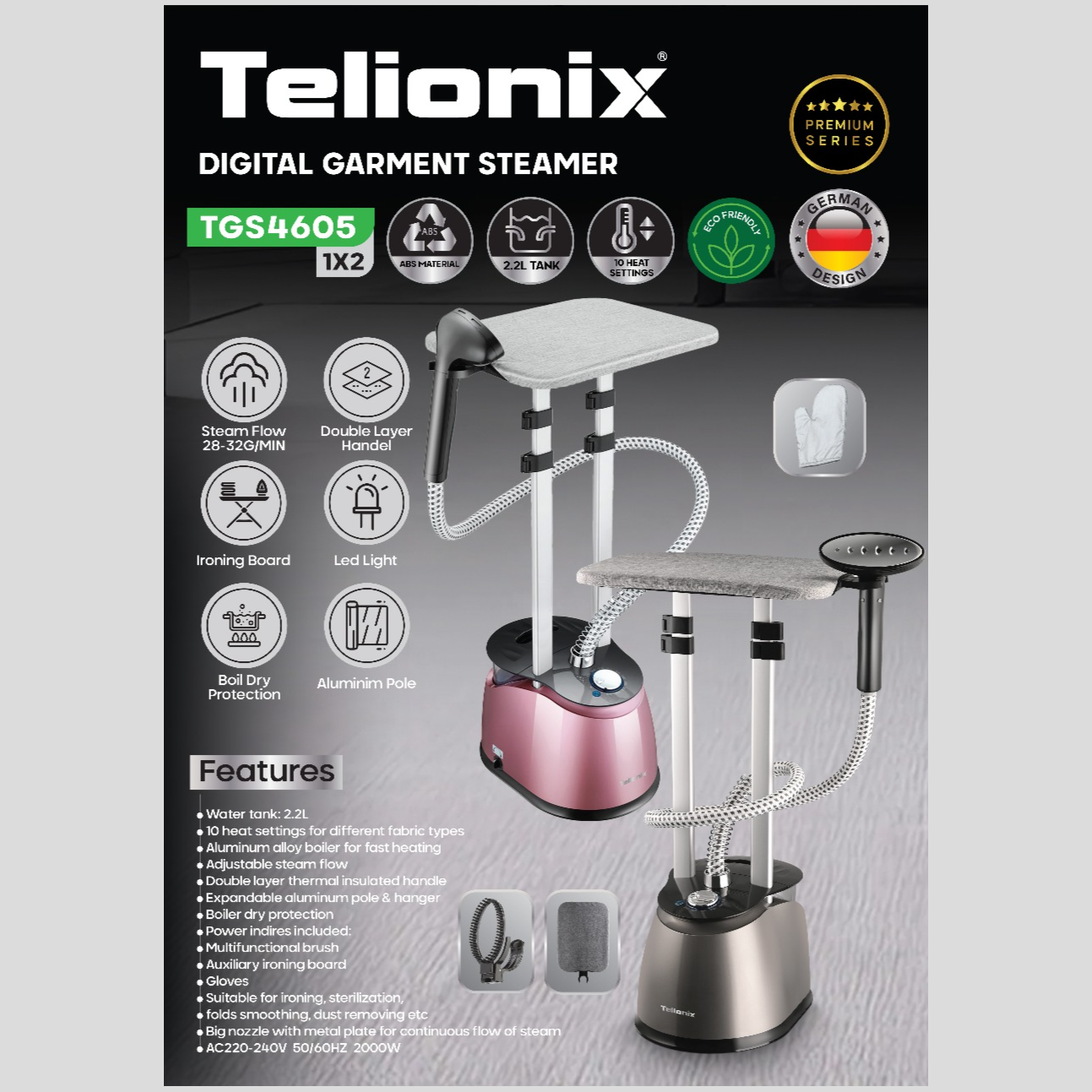 اتو بخار ایستاده دیجیتال تلیونیکس مدل TGS4605