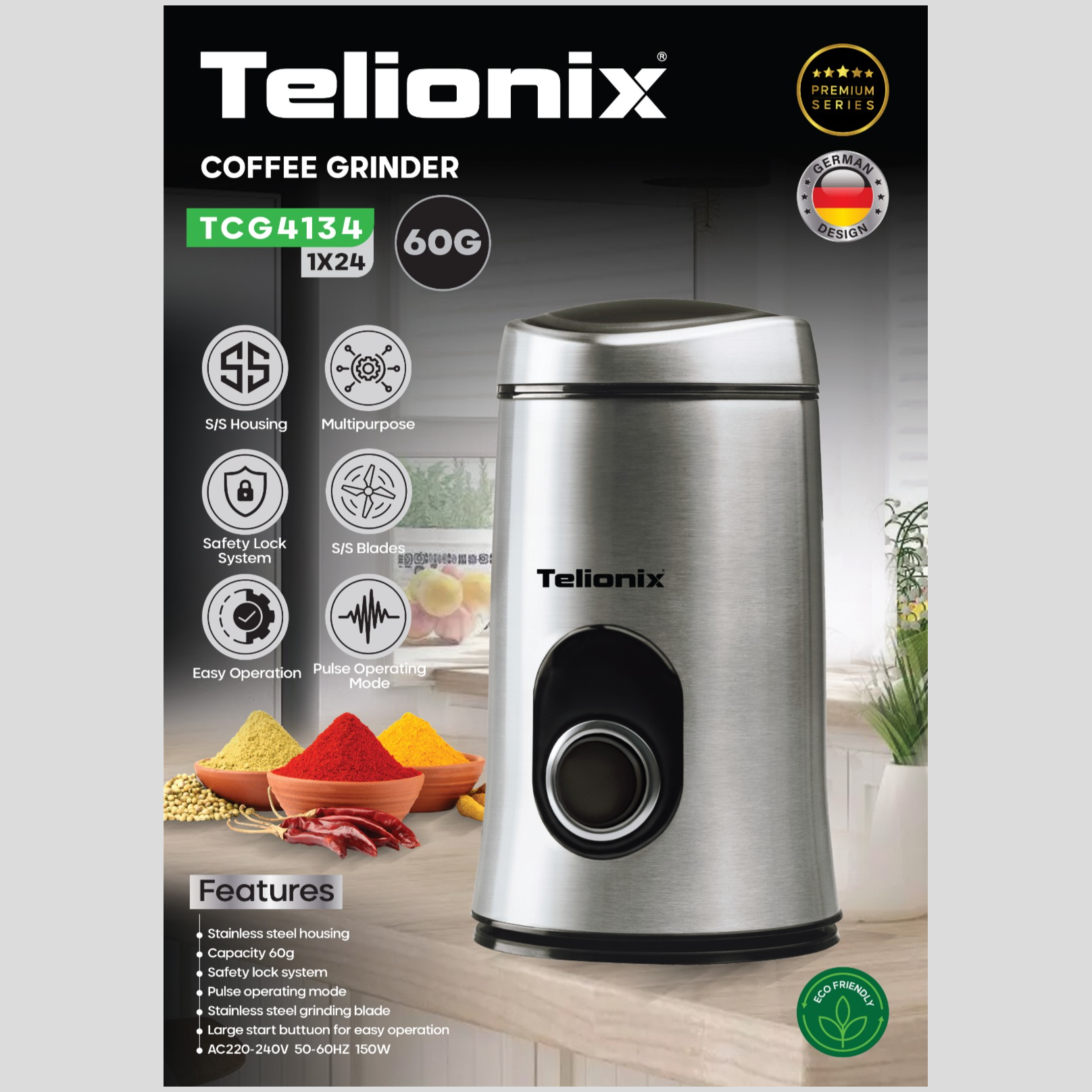 آسیاب ادویه جات 60 گرمی تلیونیکس مدل TCG4134