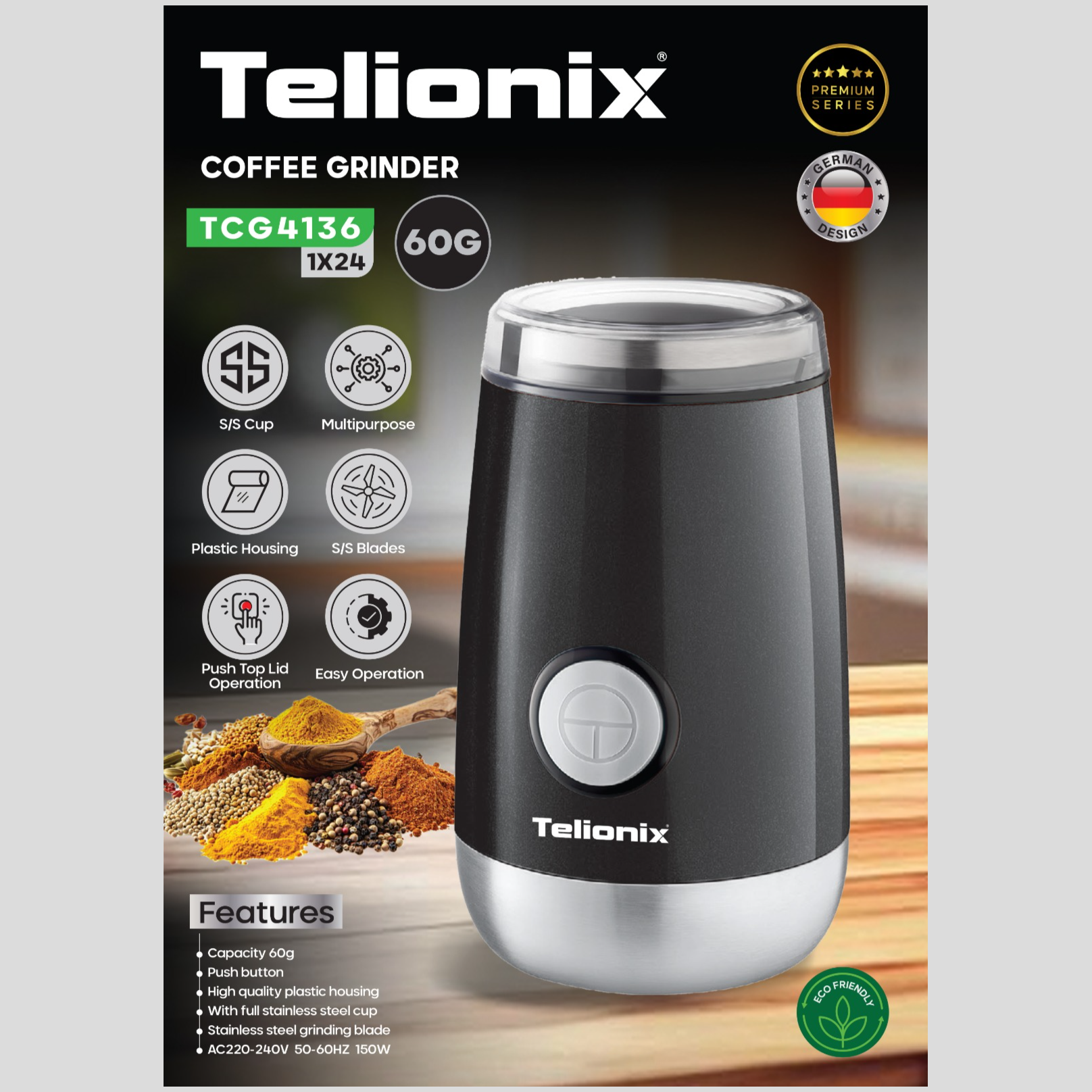 آسیاب ادویه جات 60 گرمی تلیونیکس مدل TCG4136