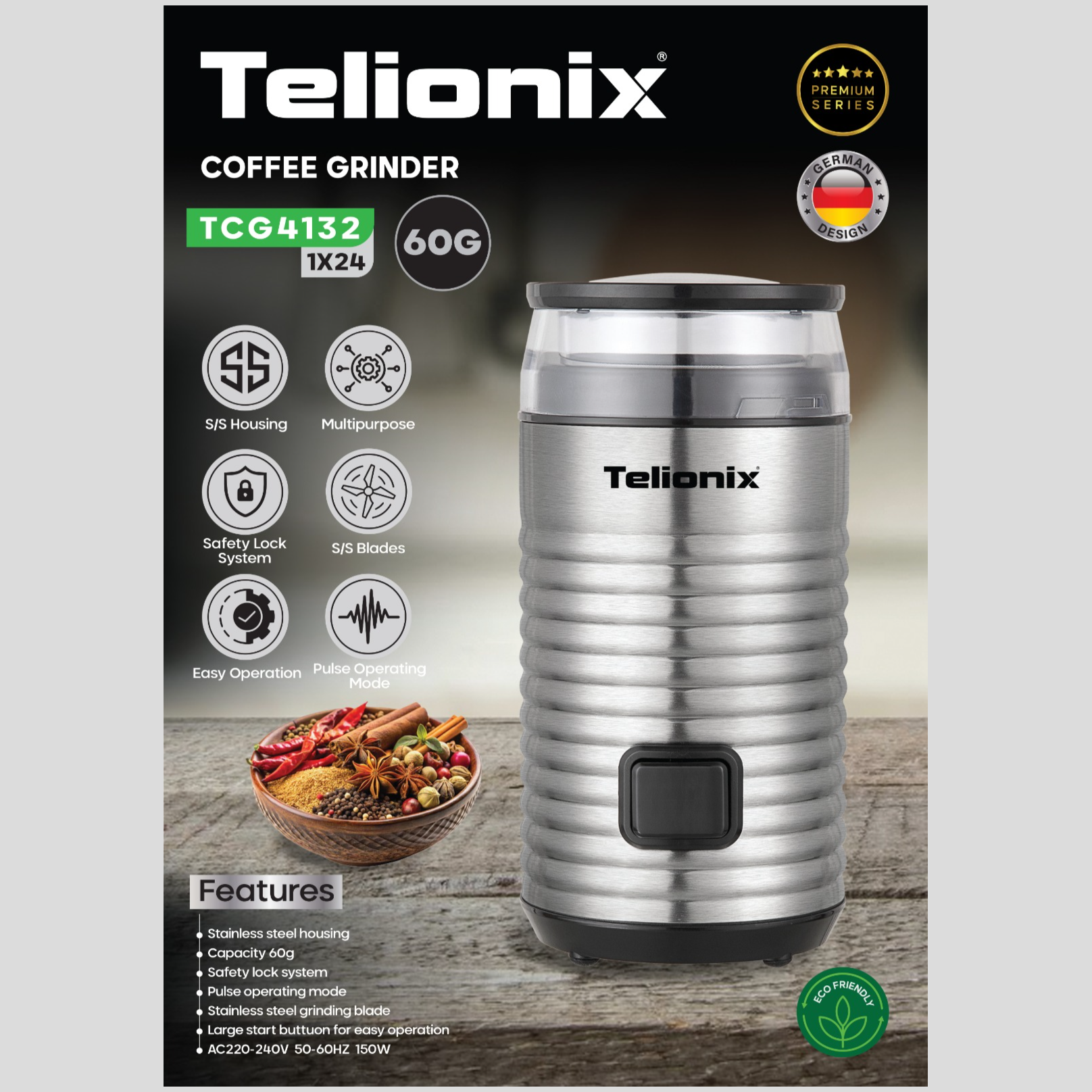 آسیاب ادویه جات 60 گرمی تلیونیکس مدل TCG4132