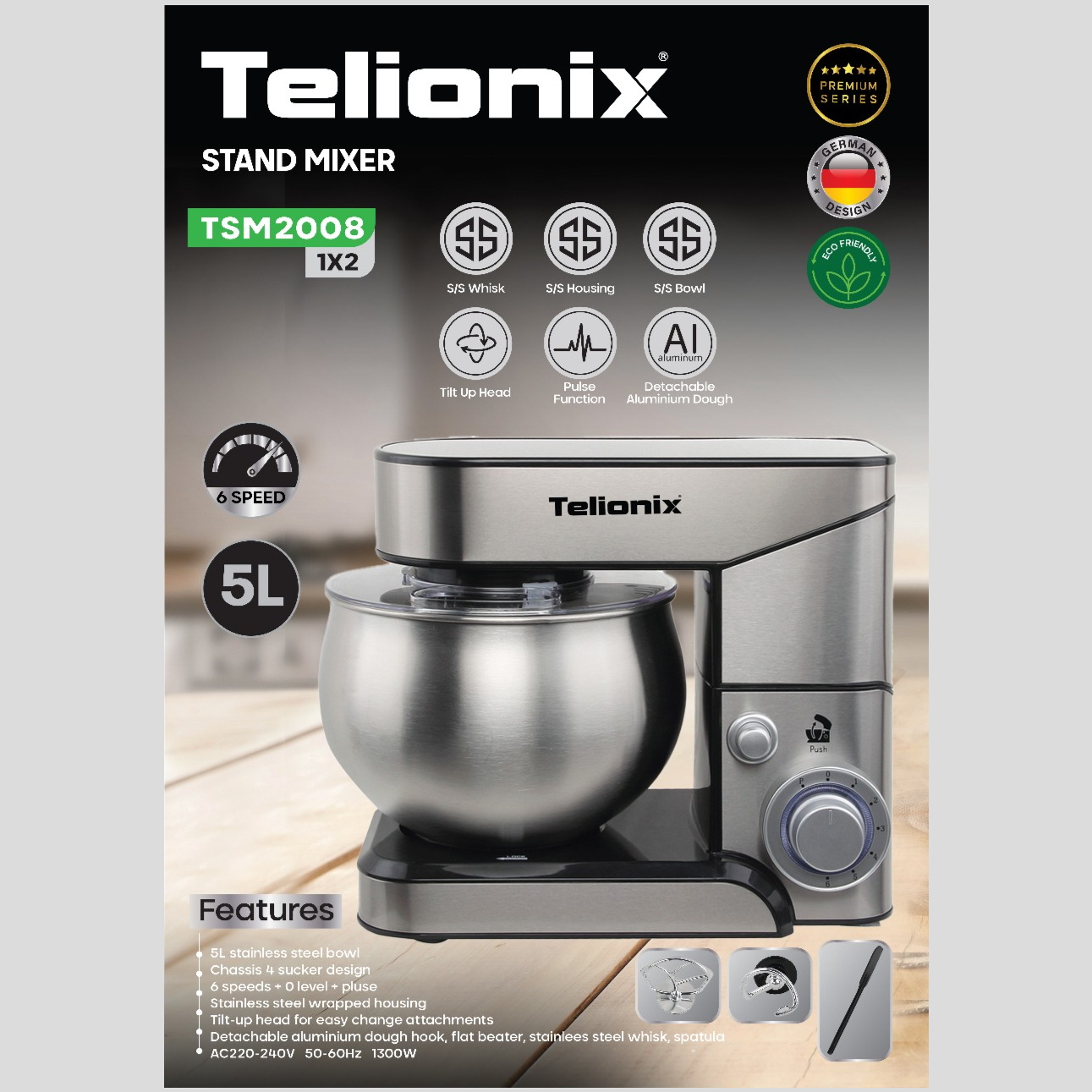 همزن کاسه دار 5 لیتری تلیونیکس مدل TSM2008