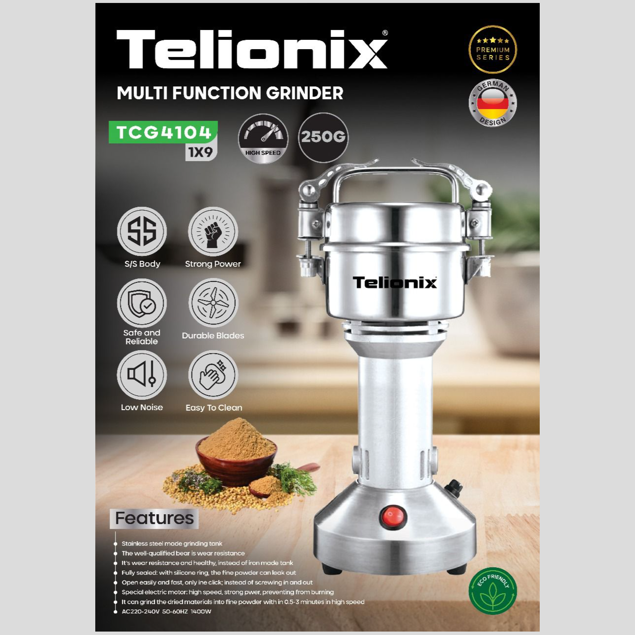 آسیاب صنعتی 250 گرمی تلیونیکس مدل TCG4104