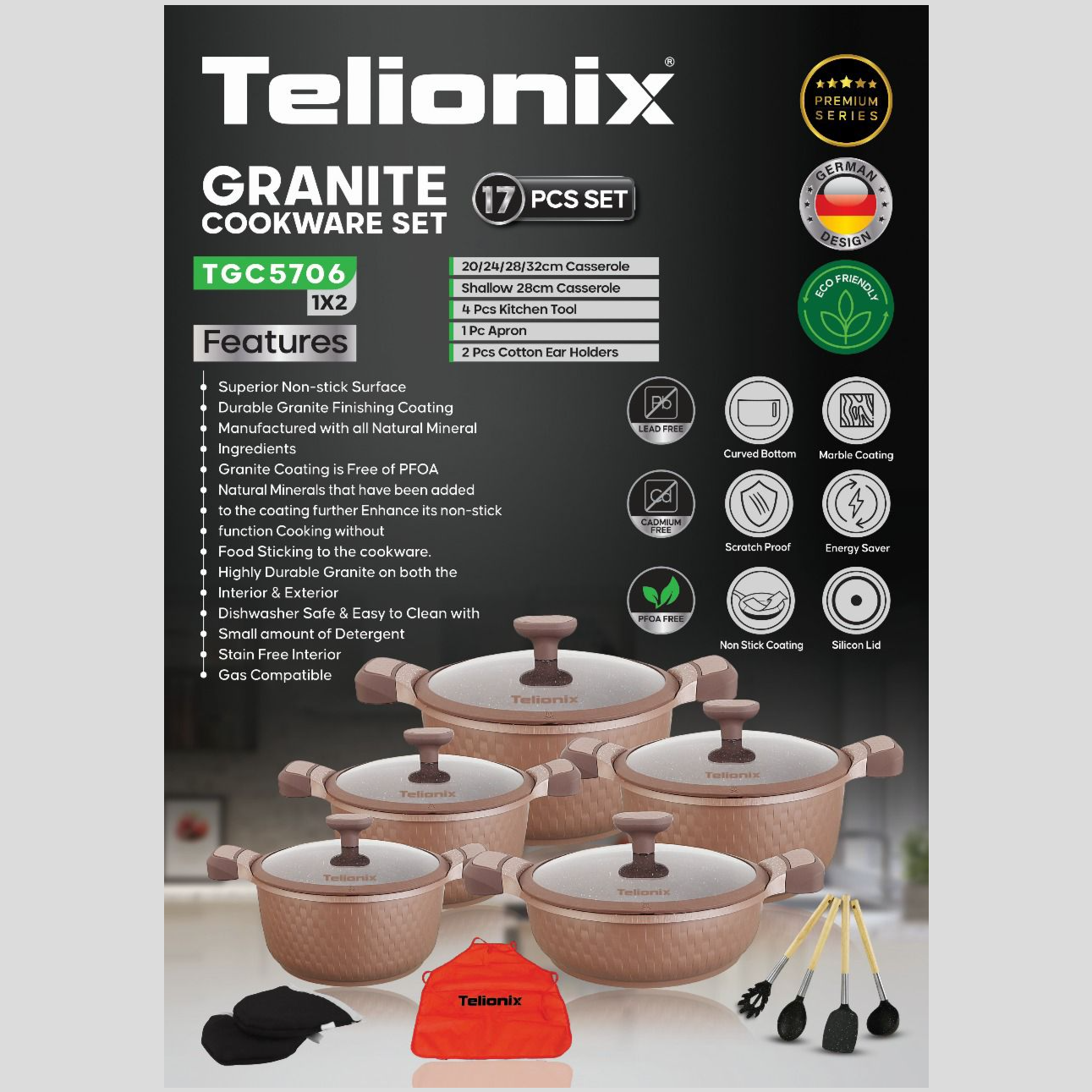سرویس قابلمه 17 تکه گرانیت تلیونیکس مدل TGC5706