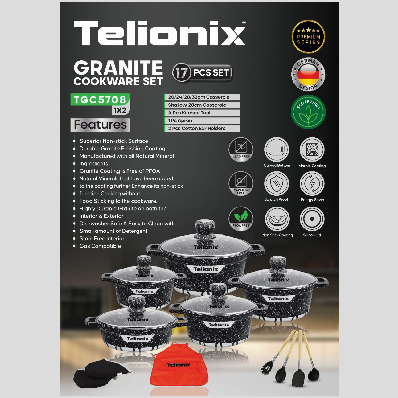 سرویس قابلمه 17 تکه گرانیت تلیونیکس مدل TGC5708