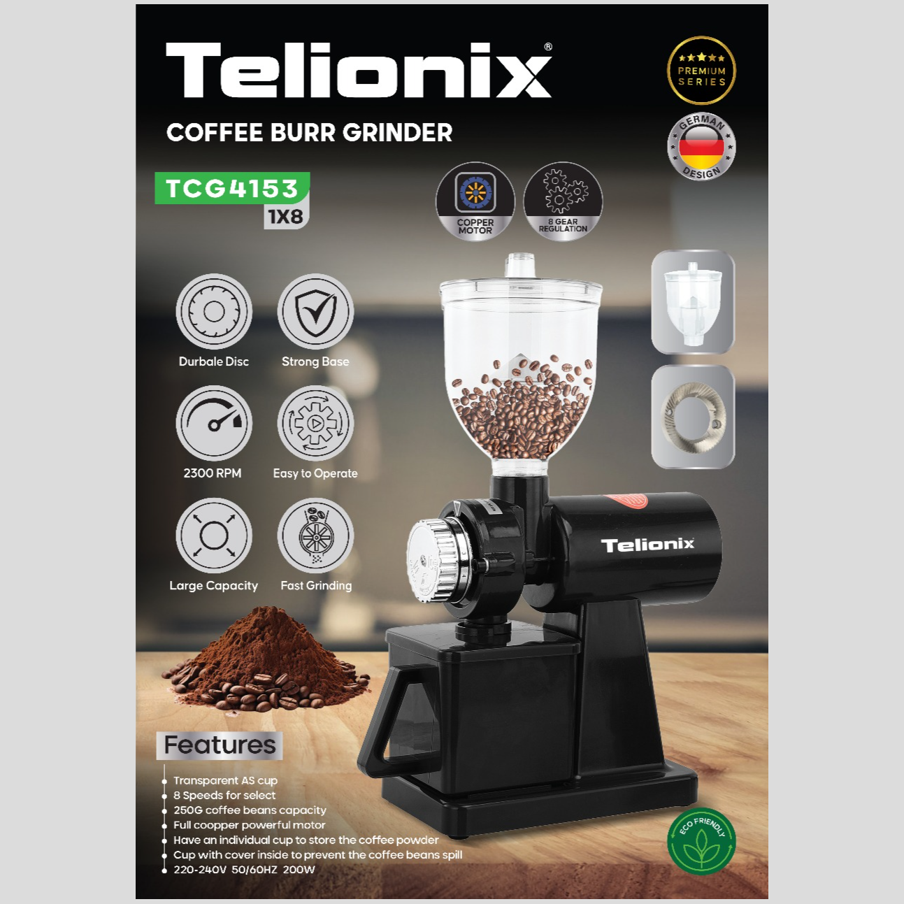 آسیاب قهوه تلیونیکس مدل TCG4153