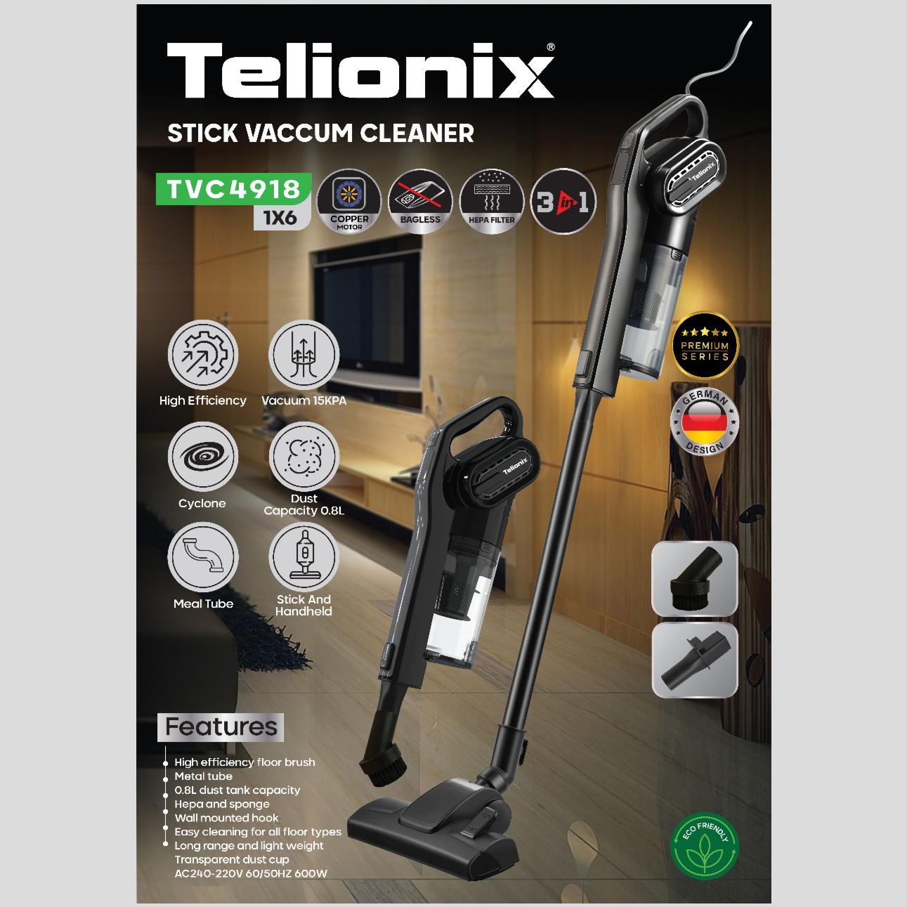 جارو عصایی تلیونیکس مدل TVC4918