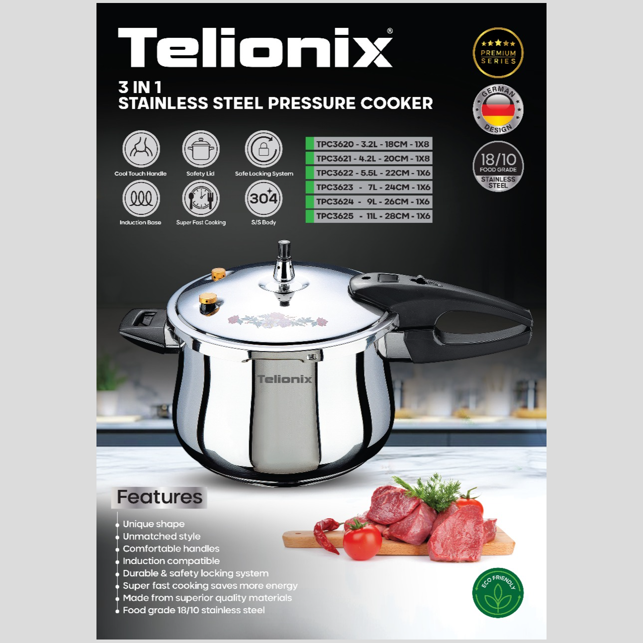 زودپز استیل 7 لیتری تلیونیکس مدل TPC3623