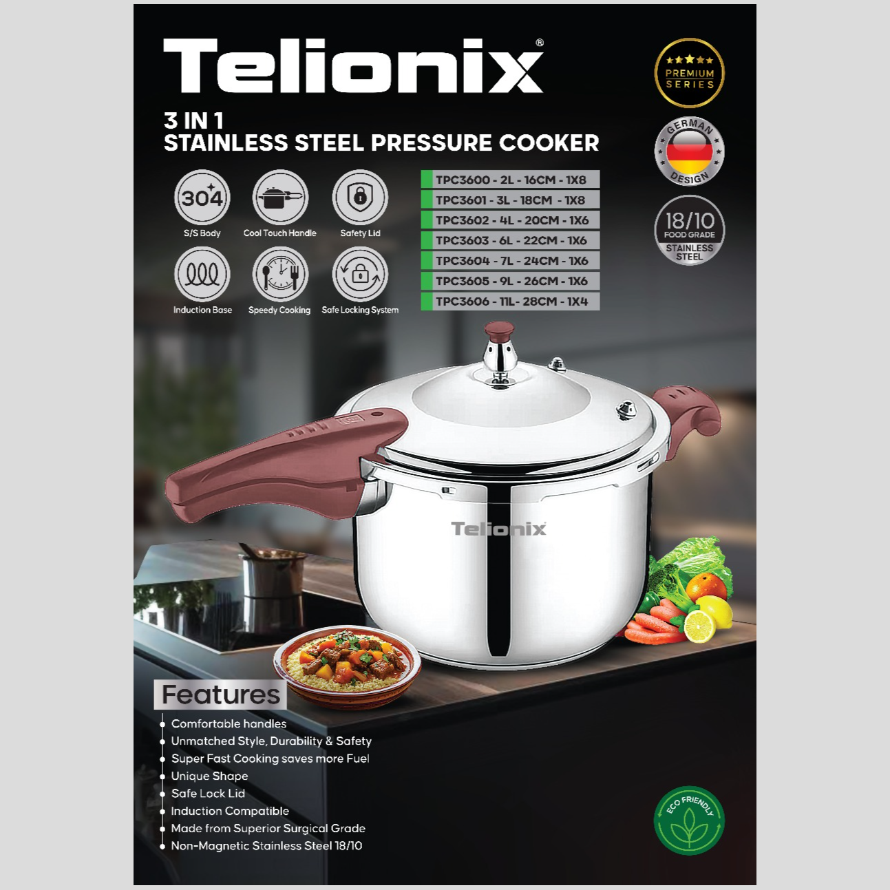 زودپز 2 لیتری استیل تلیونیکس مدل TPC3600