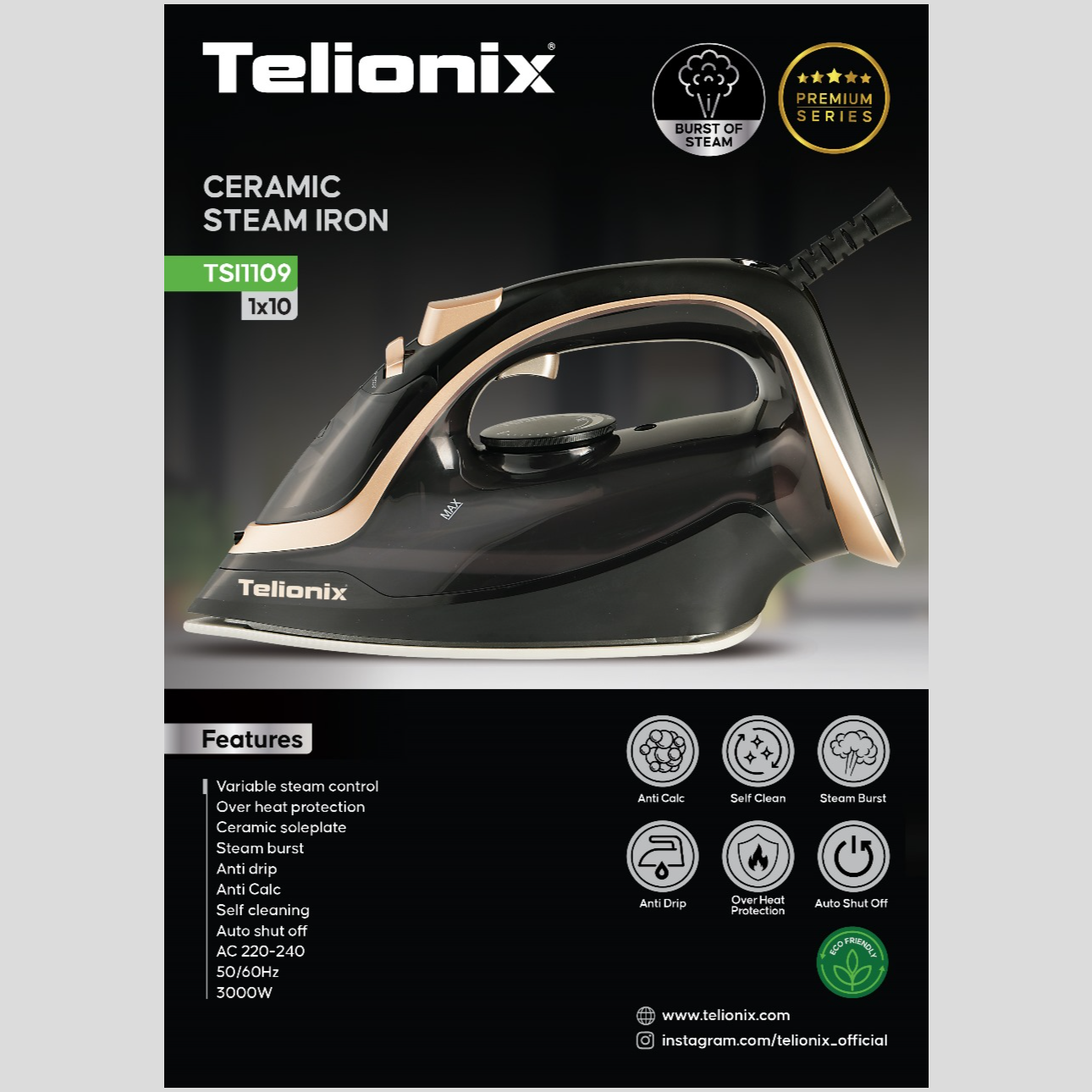 اتو بخار سرامیکی تلیونیکس مدل TSI1109