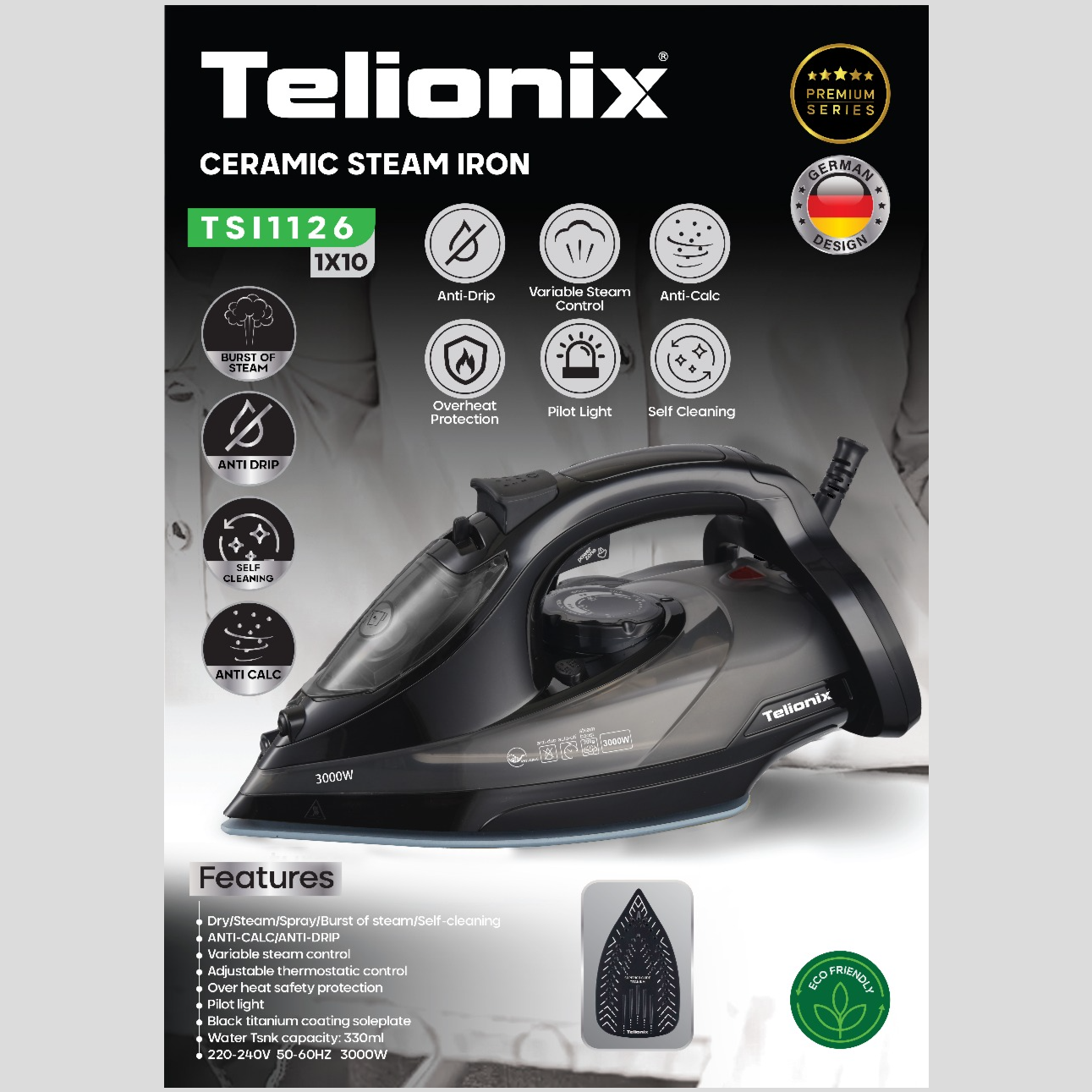 اتو بخار سرامیکی تلیونیکس مدل TSI1126