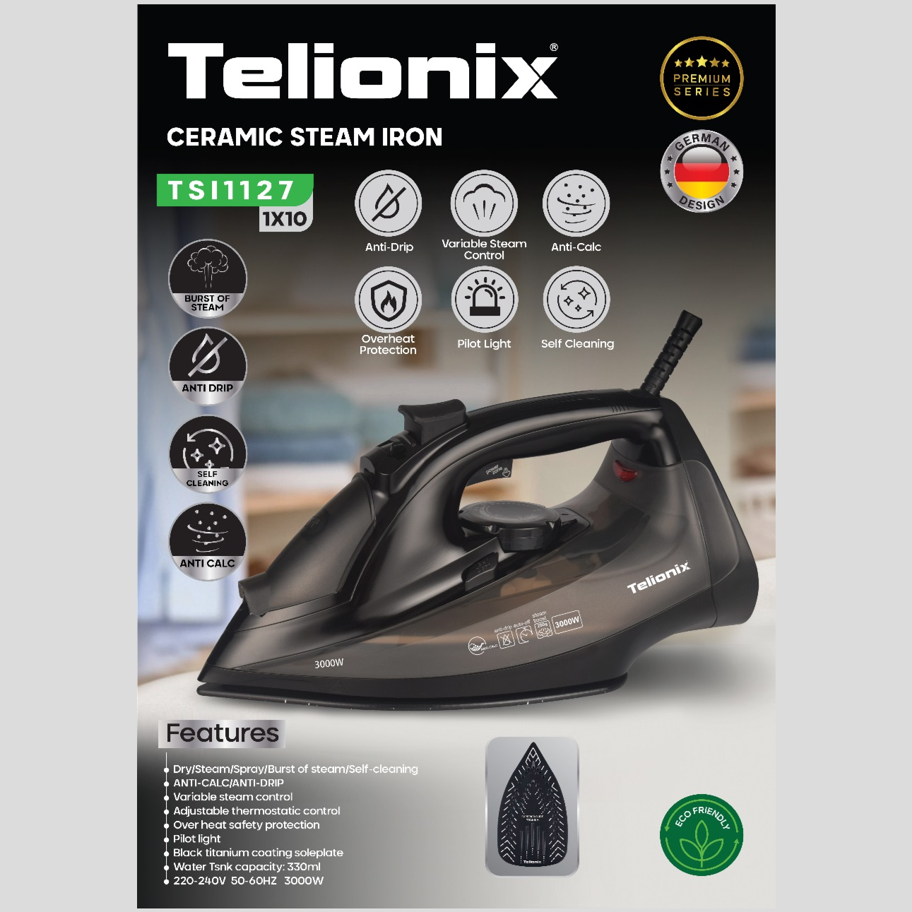 اتو بخار سرامیکی تلیونیکس مدل TSI1127