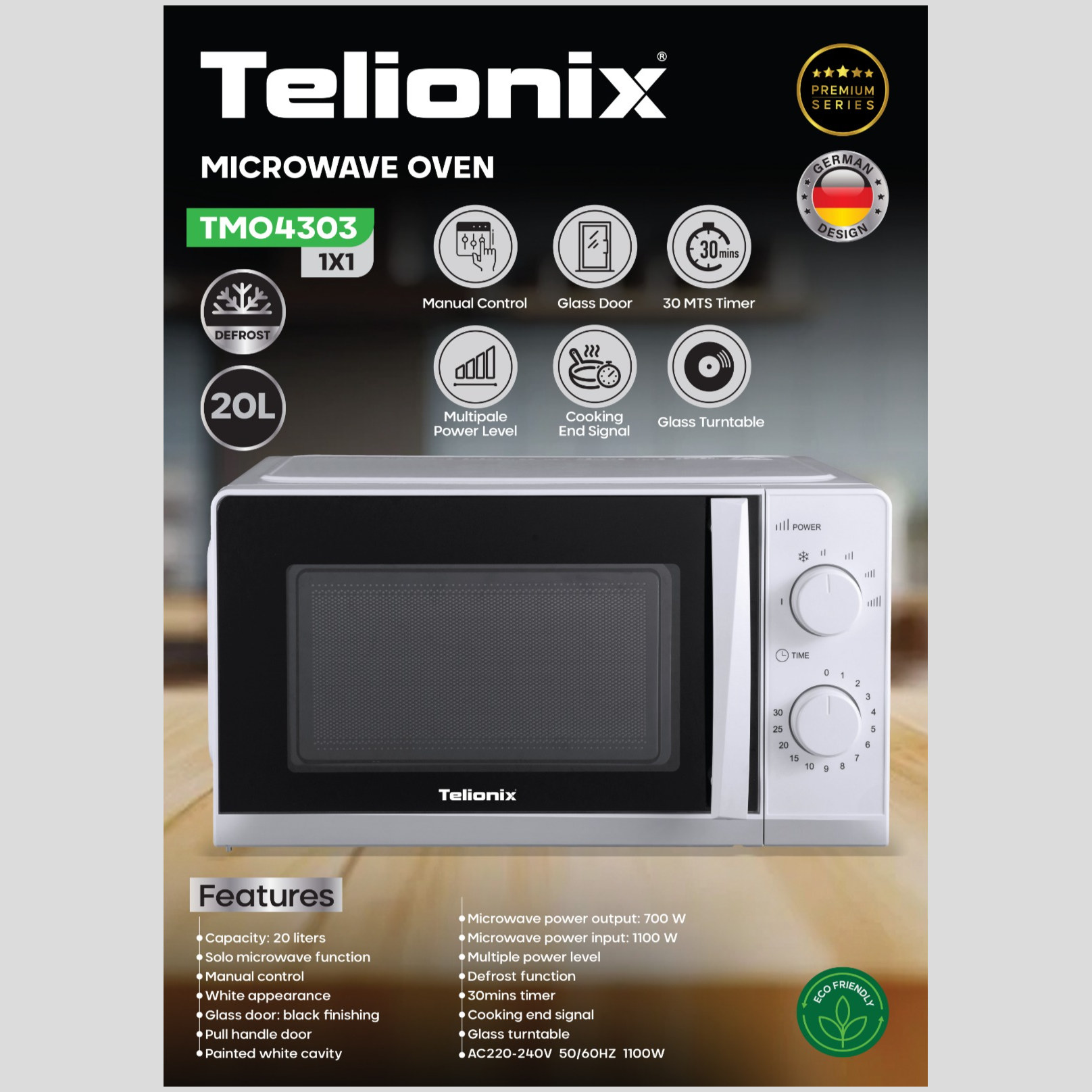 مایکروویو 20 لیتری تلیونیکس مدل TMO4303