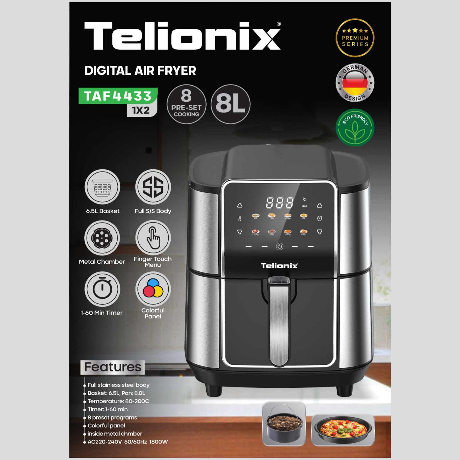 سرخ کن 8 لیتری دیجیتال تلیونیکس مدل TAF4433