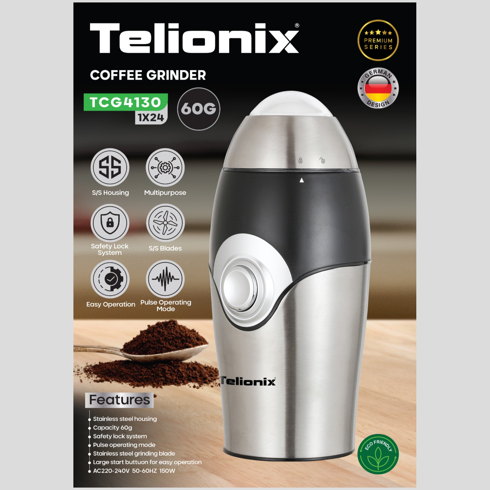 آسیاب قهوه 60 گرمی تلیونیکس مدل TCG4130