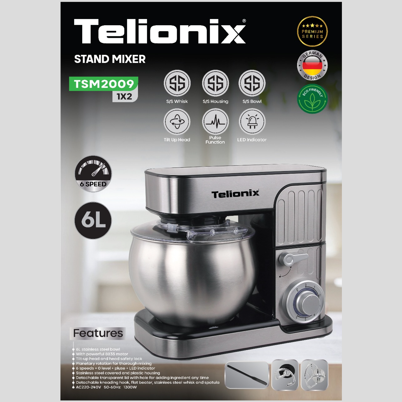 همزن کاسه دار 6 لیتری تلیونیکس مدل TSM2009