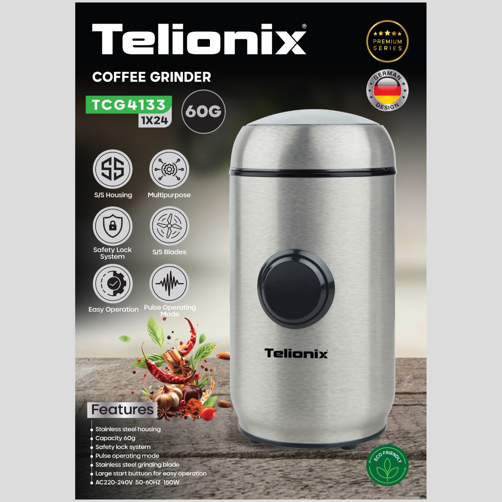 آسیاب 60 گرمی ادویه جات تلیونیکس مدل TCG4133