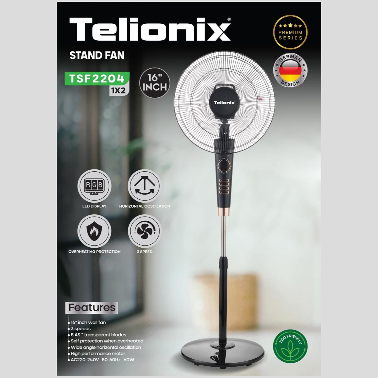 پنکه ایستاده 16 اینچی تلیونیکس مدل TSF2204