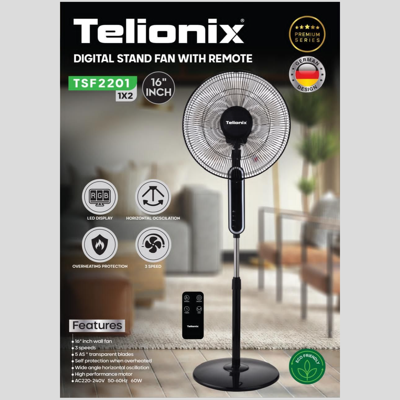 پنکه ایستاده 16 اینچی ریموت دار تلیونیکس مدل TSF2201