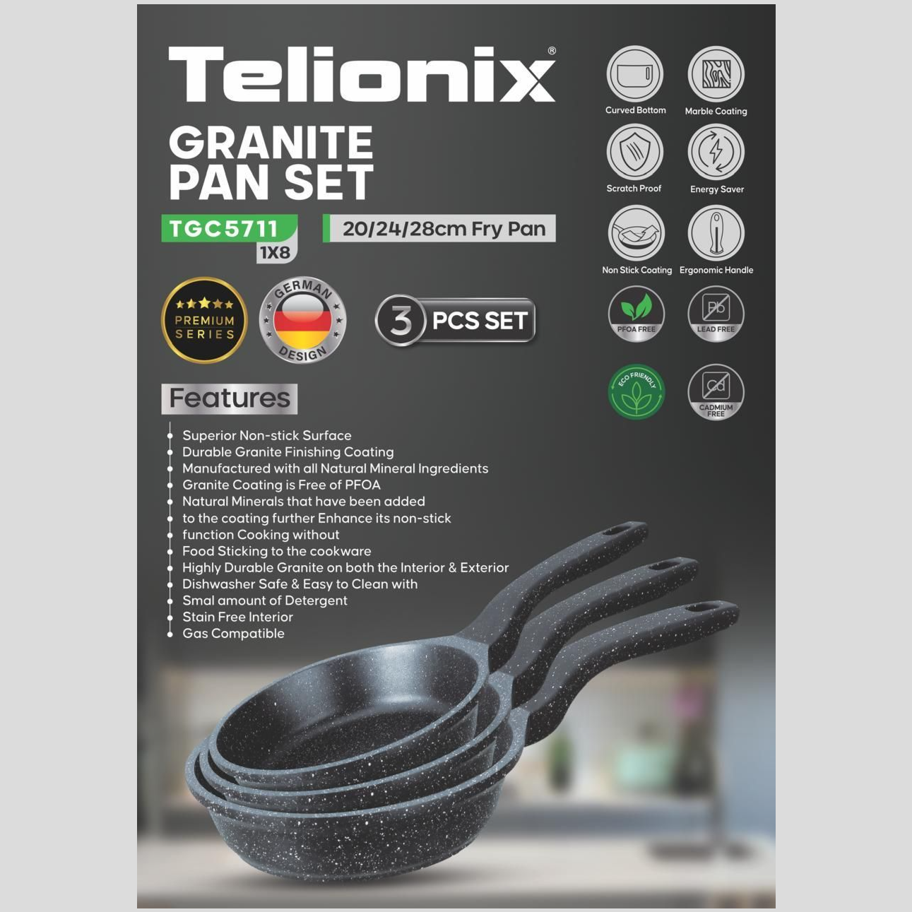 ست تابه 3 تکه گرانیتی تلیونیکس مدل TGC5711