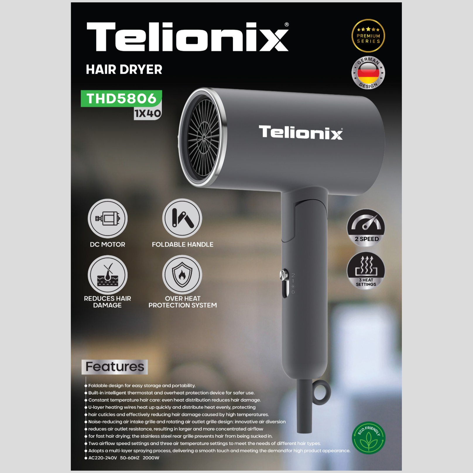 سشوار مسافرتی تلیونیکس مدل THD5806