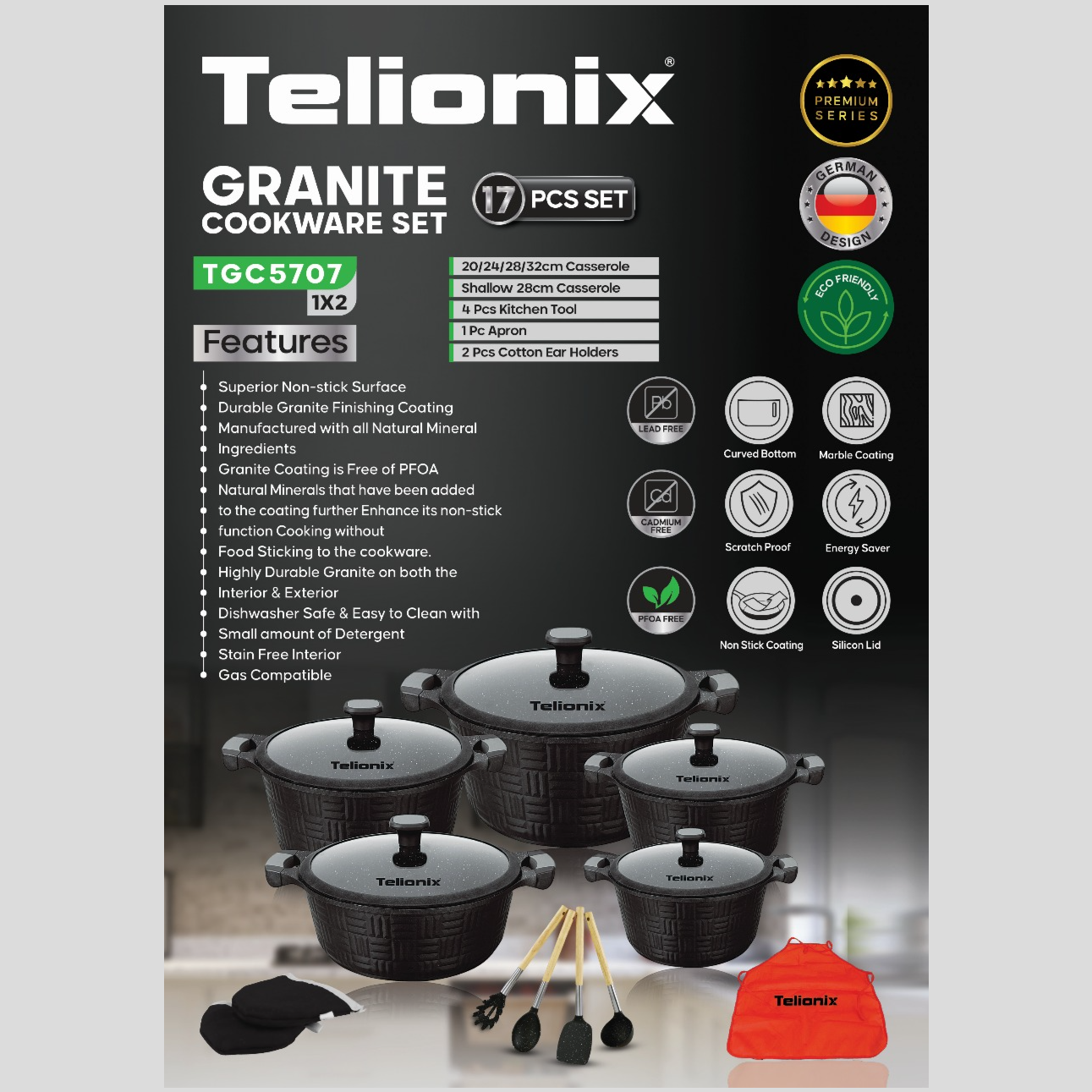 سرویس قابلمه 17 تکه گرانیت تلیونیکس مدل TGC5707