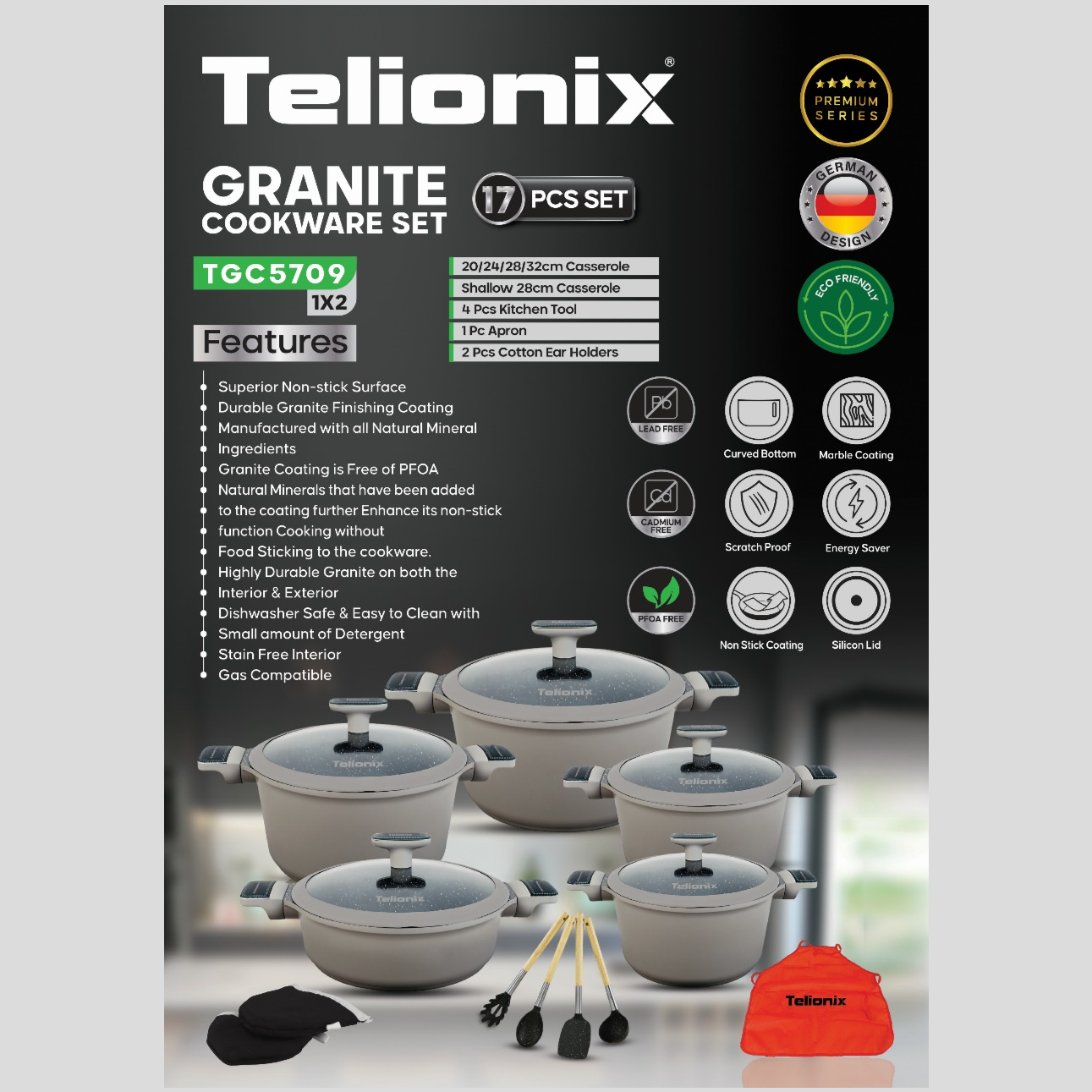 سرویس قابلمه 17 تکه گرانیت تلیونیکس مدل TGC5709